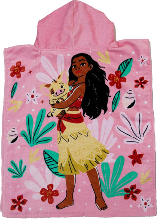 Disney Princess Hooded Towel Poncho - Ariel And Moana Duo Design - 100% Cotton - 115 x 50 cm