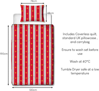 Manchester United FC Official Single Bed Coverless Duvet Bedding Reversible Red White Coverless Football Quilt, Pillow Pillowcase Washable Duvet Perfect For Travelling Sleepovers 10.5 tog