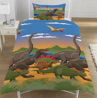 KidCollection Dinosaur World Reversible Duvet Set - Dino Herd Design - Single and Double