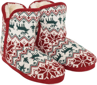 Keanu Ladies Fairisle Boots - Snuggle White Faux Fur Lined Bootie