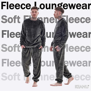 Keanu Mens Fleece Pyjamas - Grey Design - Pullover