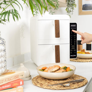 Salter Toronto Verticook Ultra Air Fryer - 9L Vertical Double Drawer, Cook on 4 Levels, 2 x 4.5L Baskets, Dishwasher Safe Accessories, Space Saving, 9 Functions, Sync & Match, PFAS-Free, White