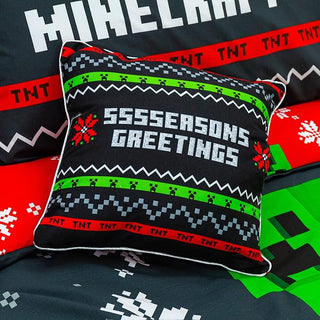 Minecraft Square Cushion - Seasons Greetings Design - 40x40cm