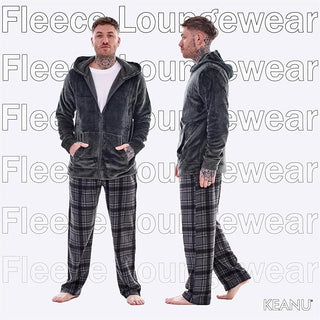 Keanu Mens Microfleece Pyjamas - Charcoal Check Design - Zip Up