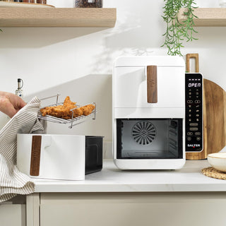 Salter Toronto Verticook Ultra Air Fryer - 9L Vertical Double Drawer, Cook on 4 Levels, 2 x 4.5L Baskets, Dishwasher Safe Accessories, Space Saving, 9 Functions, Sync & Match, PFAS-Free, White