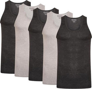 Keanu Mens 6 Pack Ribbed Fitted Vest  - Assorted Greys Designs - Cotton Blend