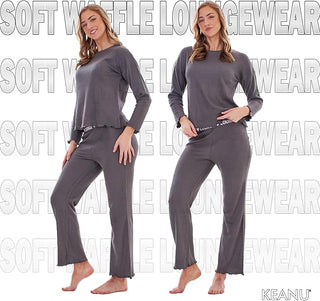 Keanu Ladies Waffle Pyjamas - Charcoal Design
