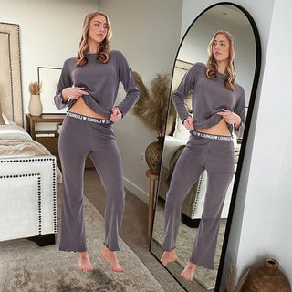 Keanu Ladies Waffle Pyjamas - Charcoal Design