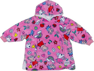 Peppa Pig and Friends Design Oversized Wearable Hooded Fleece Super Warm and Cosy Perfect For Smaller Kids Age 3-6 Years Pink