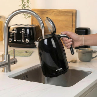 Salter Boston 1.7L Kettle – Electric Cordless, Rapid Boil, 360° Swivel Base, Removable Limescale Filter, Boil Dry Sensor, Strix Controller, Water Level Indicator, Auto Shut Off, 3kW, Black Shimmer