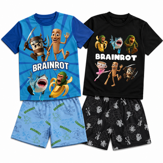 Gamer Brainrot Pyjamas Pack of 2 Short Sets | Kids Cotton Py - Main Image