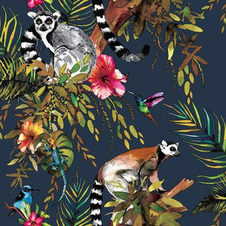 Holden Decor Lemur & Exotic Animals Rainforest Wallpaper Midnight Blue 12403 – Exotic Jungle Design – 10m Roll