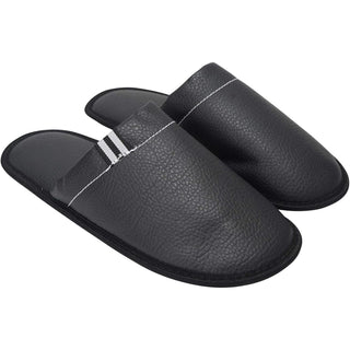 Keanu Mens Leather Slippers - Black and Navy Design - Slip On Mule