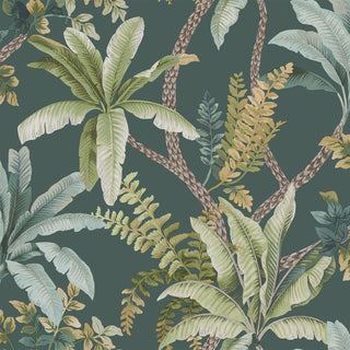 Holden Decor Trailing Palm Wallpaper - Charcoal, Teal & Green/Cream - 10m x 53cm Wide