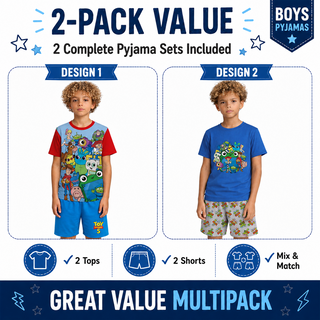 Disney Toy Story 5 Boys Short Pyjamas 2 Pack | Squad Character Print Shortie PJs | 100% Cotton Kids Pyjama Set | Boys Nightwear Ages 18 Months to 10 Years