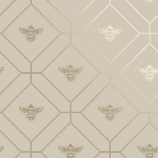 Holden Decor Honeycomb Bee Taupe/Gold Wallpaper 13082 – Elegant Bee & Honeycomb Design – 10m Roll
