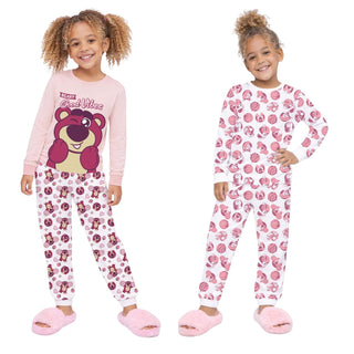 Disney Toy Story 5 Girls Pyjamas 2 Pack | Lotso Long Sleeve Pyjama Set | Beary Good Vibes Squad Top & Bottoms | 100% Cotton Kids PJs | Pink 18 Months to 12 Years