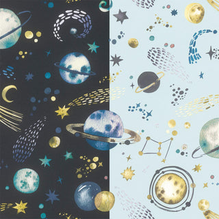 Rasch Space Celestial Skies Light Blue and Navy Stars Planets  Wallpaper - 10m x 53cm Wide
