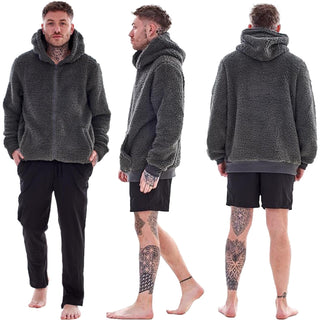Keanu Mens Zip Up Sherpa Hoodie - Fluffy Fleece Jacket with Full Zip Design - Navy, Charcoal and Black Design
