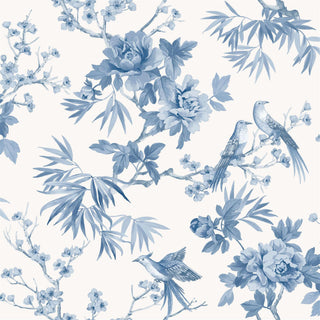 Rasch Chinoiserie Water Colour Blue, Orange/Blue & Sage Green Floral Birds Flowers Wallpaper - 10m x 53cm Wide
