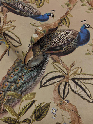 Holden Decor Peacock Woods Taupe Wallpaper 13680 – Elegant Peacock & Botanical Design – 10m Roll