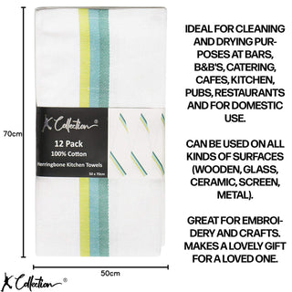 K Collection Green 12 Pack Kitchen Towels Set - 100% Pure Cotton Classic Herringbone Weave
