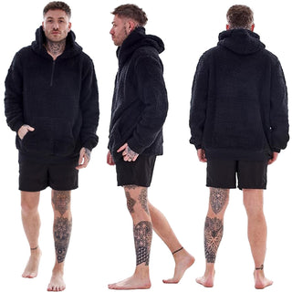 Keanu Mens Half Zip Up Sherpa Hoodie - Fluffy Fleece Jacket - Navy, Charcoal and Black Design
