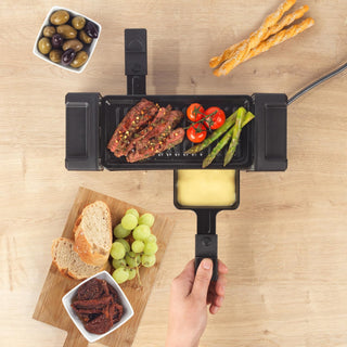 Giles & Posner Mini Raclette Grill - 2-Person Grill Machine, 2 Spatulas Included, Cheese Melting Pans, Non-Stick Cooking Plate, Power Indicator Light, Indoor, Compact, Small Families, Couples, 400W