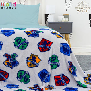 Harry Potter Fleece Throw Blanket - Crests Design - 100% Polyester - 100 x 150cm