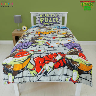 Teenage Mutant Ninja Turtles Single Duvet Cover Set | Power Design Reversible 2 Sided Bedding Including Matching Pillow Case TNMT Single Bed Set, Green