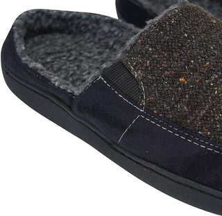 Keanu Mens Tweed Slippers - Black/Brown Design - Slip On Mule