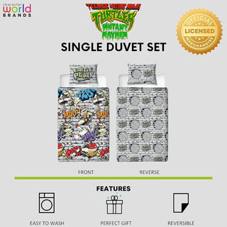Teenage Mutant Ninja Turtles Single Duvet Cover Set | Power Design Reversible 2 Sided Bedding Including Matching Pillow Case TNMT Single Bed Set, Green