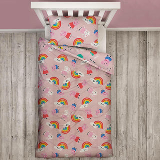 Peppa Pig Single Bed Coverless Duvet Bedding Reversible Coverless Quilt and Pillowcase Washable Duvet 4.5 Tog