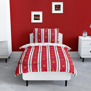 Manchester United FC Official Single Bed Coverless Duvet Bedding Reversible Red White Coverless Football Quilt, Pillow Pillowcase Washable Duvet Perfect For Travelling Sleepovers 10.5 tog