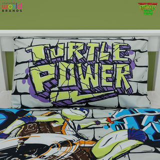 Teenage Mutant Ninja Turtles Single Duvet Cover Set | Power Design Reversible 2 Sided Bedding Including Matching Pillow Case TNMT Single Bed Set, Green