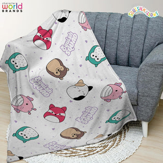 Squishmallows Official Fleece Throw Blanket Super Soft Warm White Throw, Bright Design Perfect For Home, Bedroom, Sleepovers & Camping Cam Cat Fifi Fox Hans Hedgehog Size 100 x 150cm