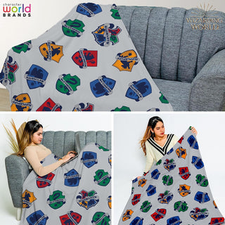 Harry Potter Fleece Throw Blanket - Crests Design - 100% Polyester - 100 x 150cm