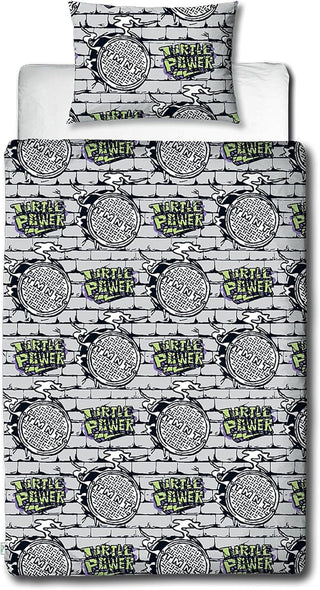 Teenage Mutant Ninja Turtles Single Duvet Cover Set | Power Design Reversible 2 Sided Bedding Including Matching Pillow Case TNMT Single Bed Set, Green