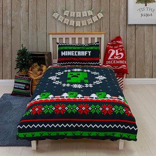 Minecraft Reversible Duvet Set - Christmas Pixels Design - Single