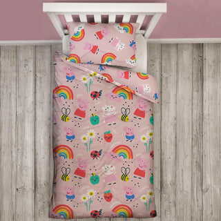Peppa Pig Single Bed Coverless Duvet Bedding Reversible Coverless Quilt and Pillowcase Washable Duvet 4.5 Tog