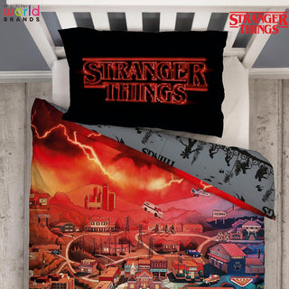 Stranger Things Reversible Duvet Set - Hawkins Town Map Design - Single and Double