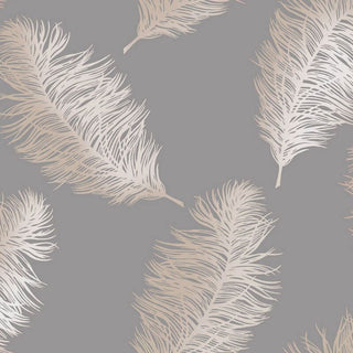 Holden Decor Fawning Feather Grey/Rose Gold Wallpaper 12629 – Elegant Feather Design – 10m Roll
