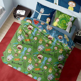 Rick and Morty Reversible Duvet Set - Portals Pickle Design - Single and Double