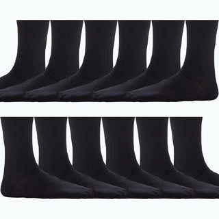 Kids 12 Pack Ribbed Ankle Cotton Rich Plain School Socks - Black