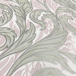 Muriva Vale Leaf Green & Pink Wallpaper 221503 – Stylish Botanical Design