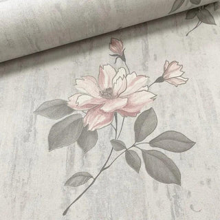 Muriva Darcy Oleana Floral Pink & Grey Wallpaper 703072 10m Roll Elegant Botanical