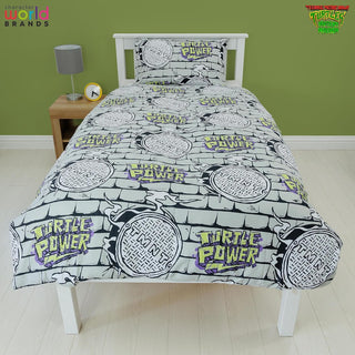 Teenage Mutant Ninja Turtles Single Duvet Cover Set | Power Design Reversible 2 Sided Bedding Including Matching Pillow Case TNMT Single Bed Set, Green