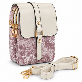 XS Studio Women's Crossbody Phone Bag - 2 Zip Shoulder Purse - Floral