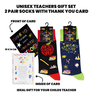 Ladies/Unisex 2 Pack Teacher Designs Cotton Rich Socks - Size UK 4-6