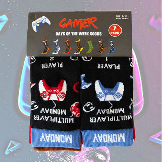 Mens 7 Pack Socks Days of the Week and Gaming Novelty Design - Cotton Rich